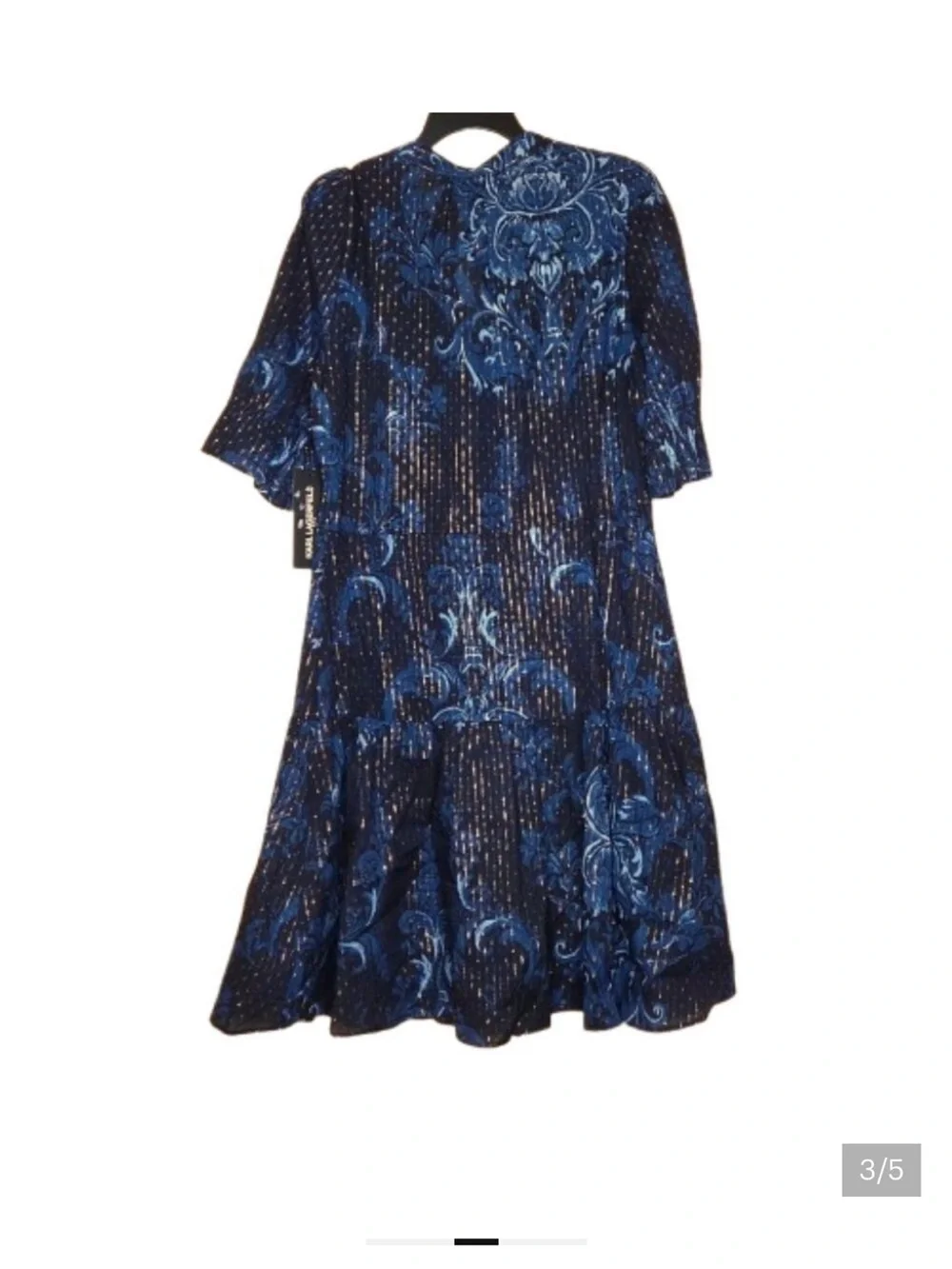 Karl Lagerfeld Black and Navy Floral Midi Dress with Chain Belt - Picture 3 of 9
